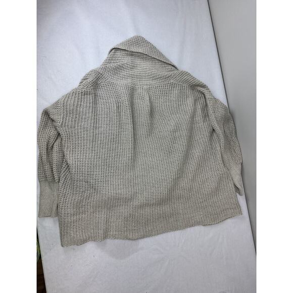 Oversized Cardigan Sweater Beige Waffle-Knit Shell-Style Buttons Medium Cozy - Picture 10 of 10